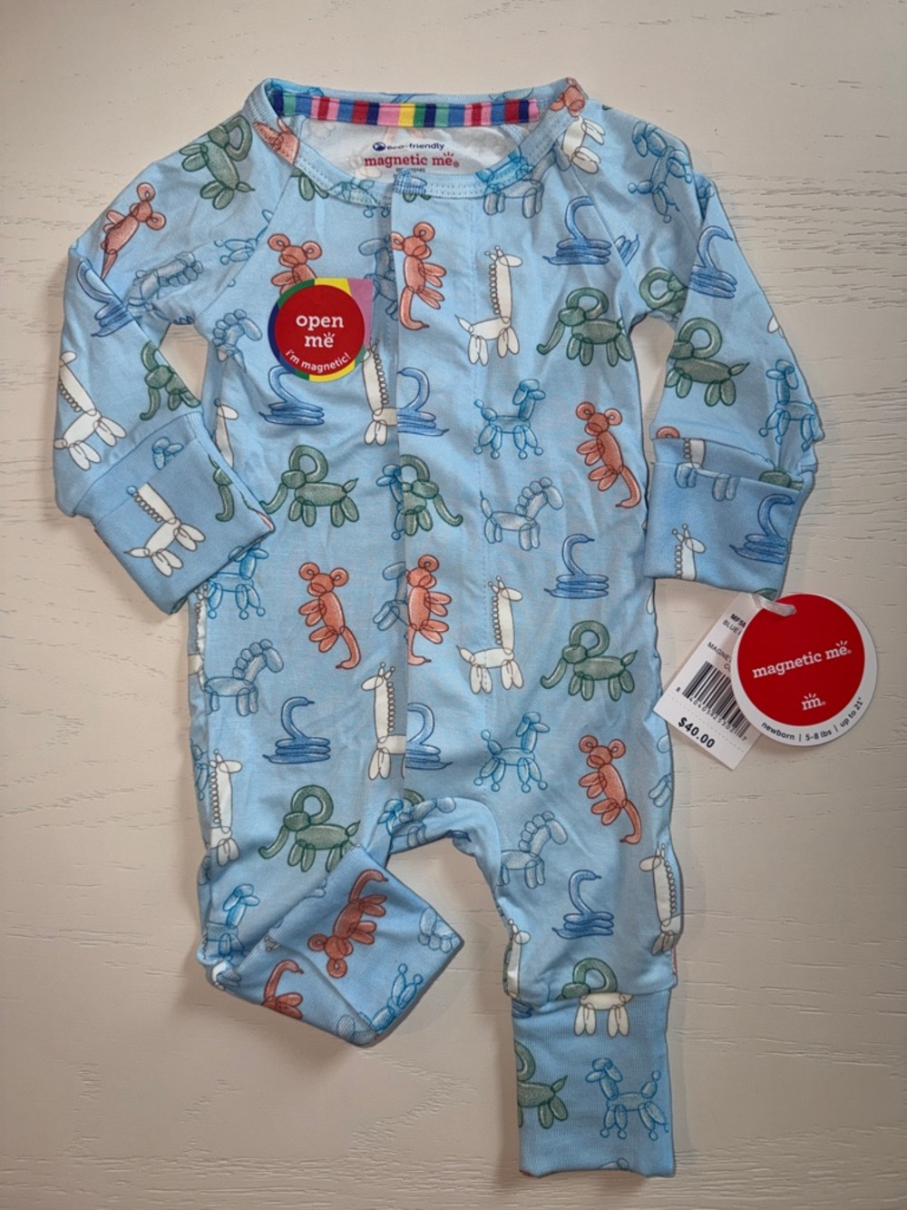 Magnetic Me Blue Party Animals Convertible Newborn Coverall